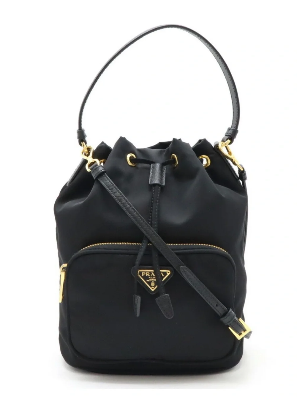 Prada Black Nylon Drawstring Hobo with Gold Hardware